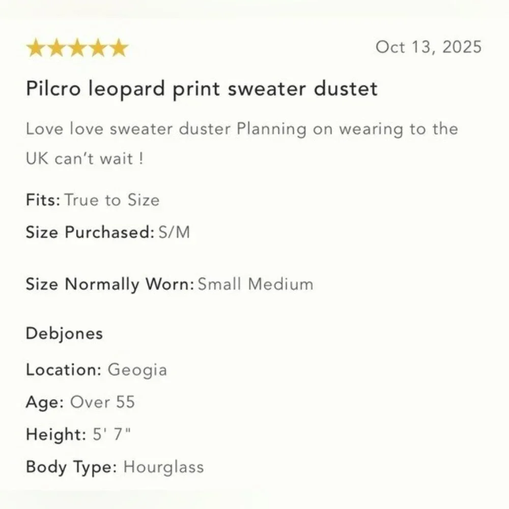 NWT Size XXS/XS - Pilcro Leopard Print Sweater Duster with Pockets (NWT US$ 238) - Picture 13 of 16